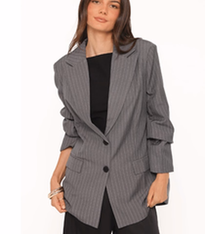 Livia Striped Blazer Charcoal at Petal & Pup