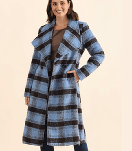 Britney Blue Check Collared Coat at Blue Bungalow