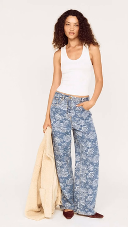 Mid Rise Floral Denim Wide Leg Jeans at MINKPINK